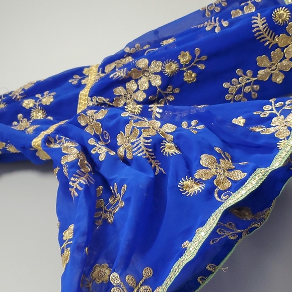 Kids Green blue kurti and plazzo with beautiful embroidery and sequins work - Picture 4 of 4